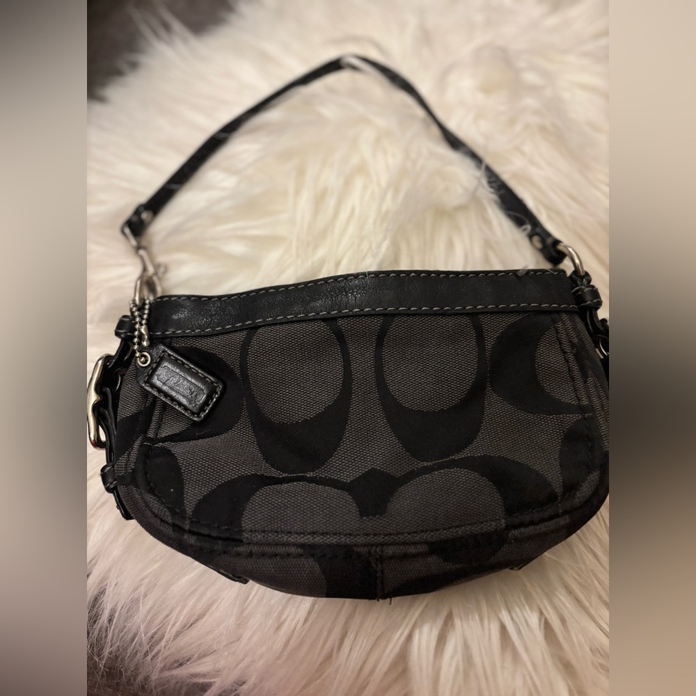 Super mini Coach Black and Gray Signature Shoulder Bag